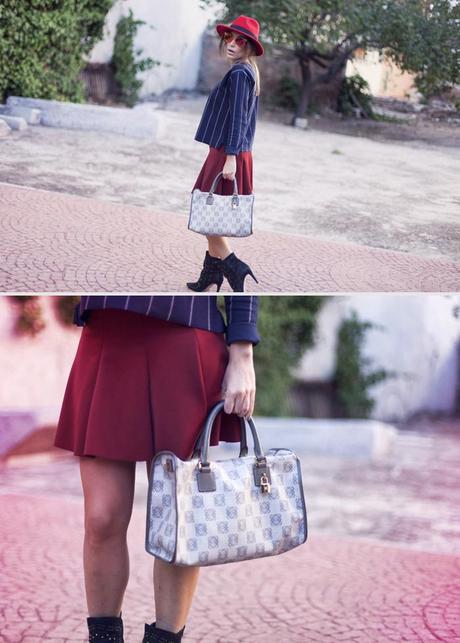 street style barbara crespo trap in red zara skirt ankle boots loewe outfit