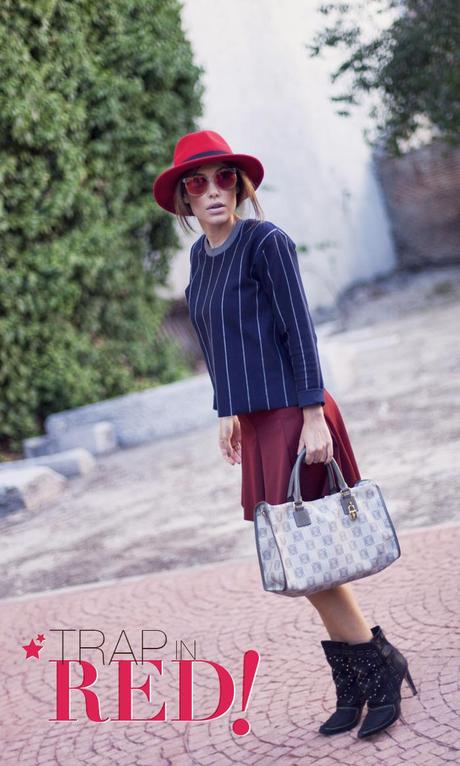 street style barbara crespo trap in red zara skirt ankle boots loewe outfit