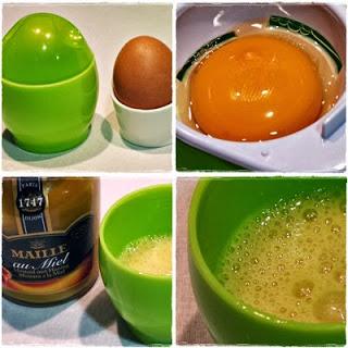 Tosta de Polenta con Huevo de Mostaza, Mozarella y Bacon Crujiente.