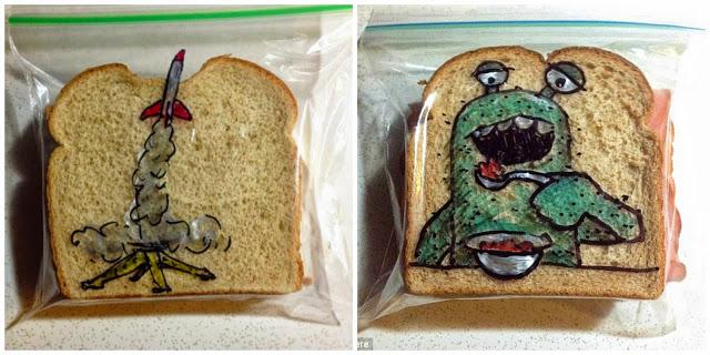 Almuerzos únicos e irrepetibles en bolsas de sandwiches ilustradas