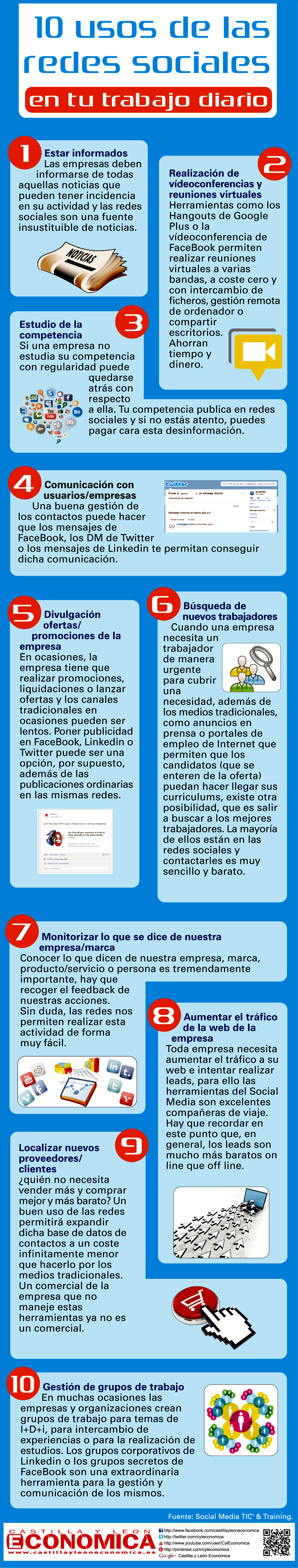 10 usos de las redes sociales en el trabajo #Infografía #Trabajo #SocialMedia #Productividad