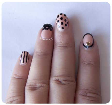 NOTD: Uñas nude mix and match con tachuelas y perlas. NOTD: Uñas nude mix and match con tachuelas y perlas.