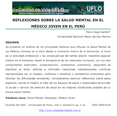 Reflexiones sobre la salud mental en el médico joven en el Perú - Favio Vega Galdós