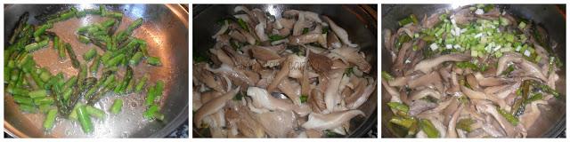 REVUELTO DE ESPÁRRAGOS, SETAS Y PUERROS A LA TRUFA