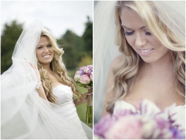 pink and purple rose bouquet, pretty bridal portraits, bride's hair and makeup, pink and purple romantic rustic wedding, Sunny Studios