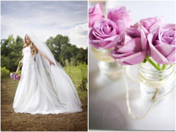 pretty bridal portraits, pink rose and twine wrapped mason jars decor, pink and purple romantic rustic wedding, Sunny Studios