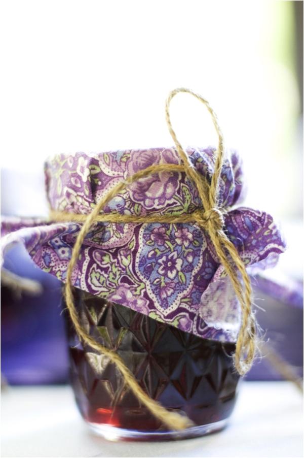 homemade pomegranate jelly favors in mason jars with fabric top covers, homemade pomegranate jam favors in mason jars with fabric top covers, pink and purple romantic rustic wedding, Sunny Studios