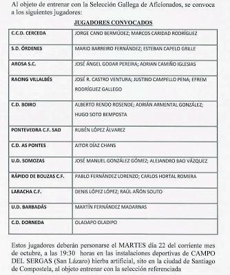 Convocatoria Selección gallega de Aficionados (22/10/2013)