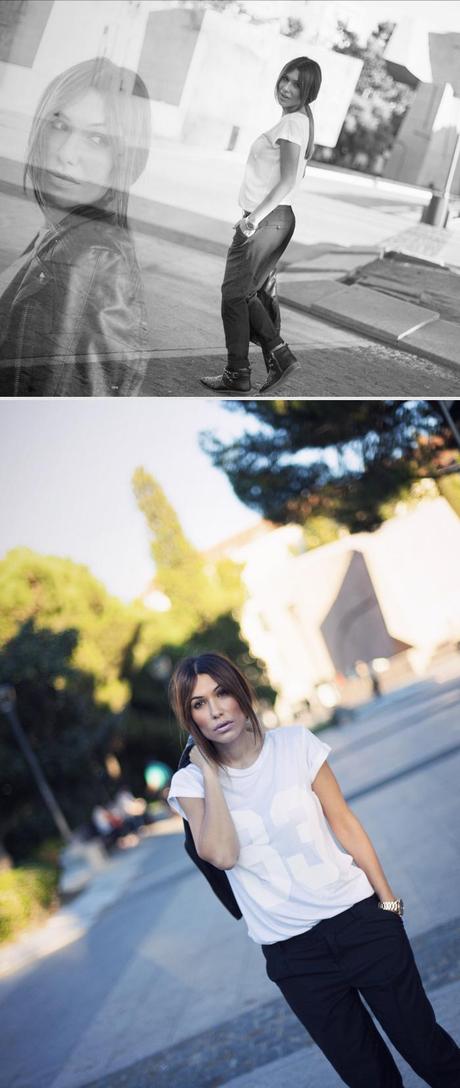 street style barbara crespo a bicyclette bartabac tshirt outfit plaza de colon madrid
