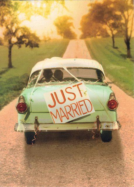 Vintage Car & Just Married Sign #weddings #justmarried #weddingvehicle #justmarriedsigns