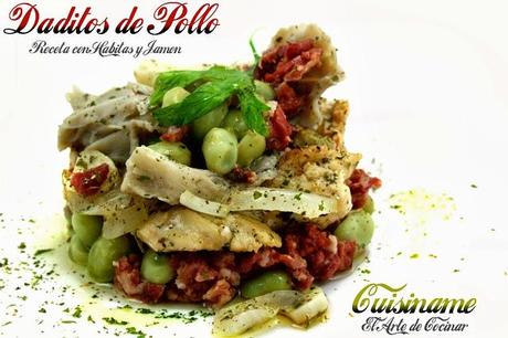 salteado de pollo, carne, champiñones y setas, jamón ibérico, habitas baby, pollo, recetas sanas, recetas de cocina