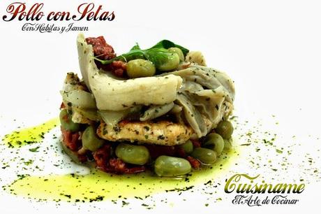 salteado de pollo, carne, champiñones y setas, jamón ibérico, habitas baby, pollo, recetas sanas, recetas de cocina