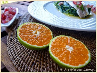 Lomo de Lubina sobre Espinacas a la Vinagreta de Mandarina y Granada