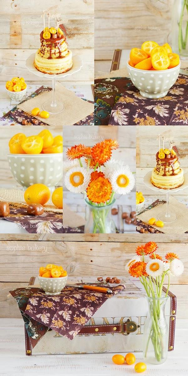 PASTEL DE PANCAKES con naranjas enanas y Kit Kat