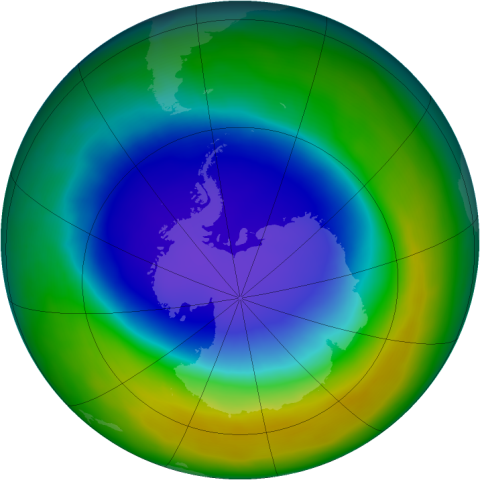 Agujero de la capa de ozono en Octubre 2013. Fuente: Goddard Space Flight Center, NASA