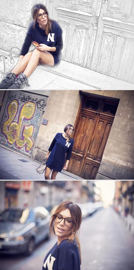 street style barbara crespo university sweatshirt outfit C&A madrid