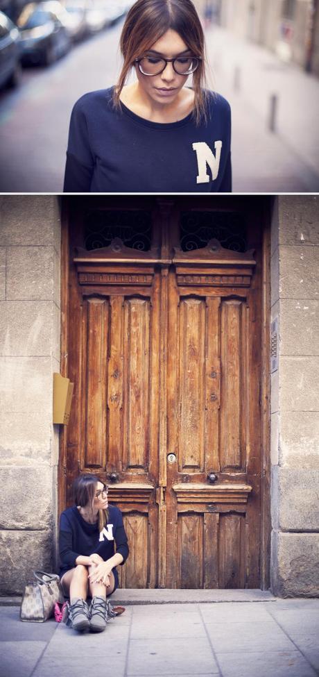 street style barbara crespo university sweatshirt outfit C&A madrid