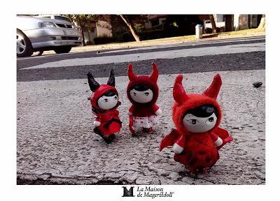 Red resin devil girls for Halloween...Mageritdoll