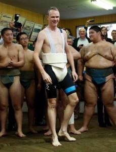 Froom attends traditional sumo wrestling training in Saitama