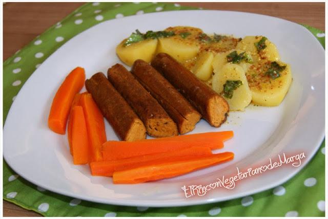 Salchichas de tofu con patatas y zanahoria