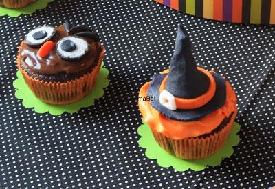 Cupcake Halloween, buho y bruja