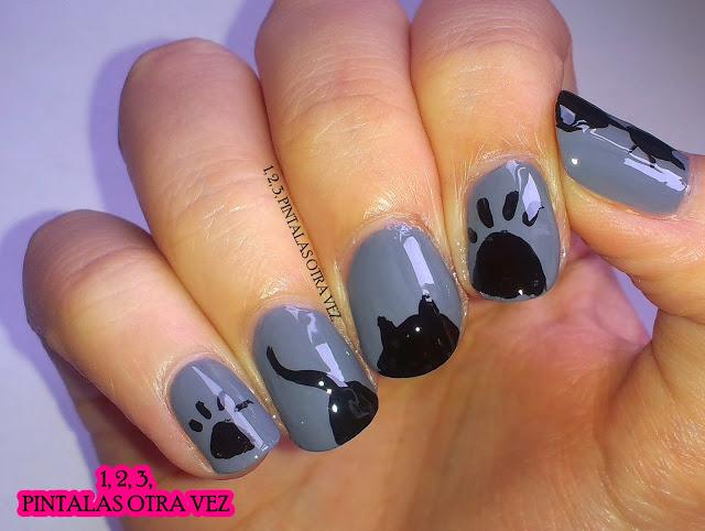 Reto de los Colores. Gris / Manis de Halloween. Gato negro