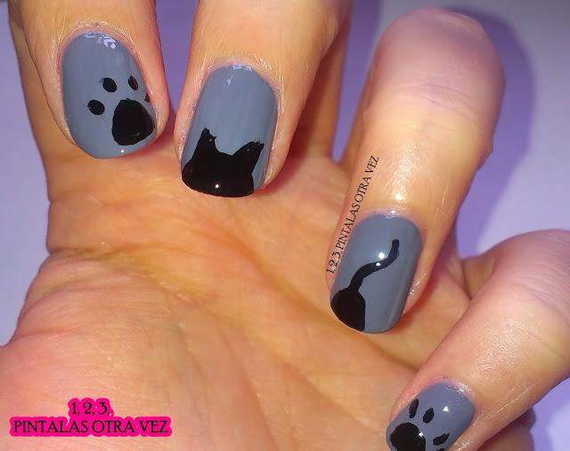 Reto de los Colores. Gris / Manis de Halloween. Gato negro
