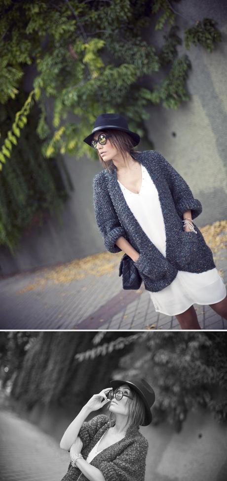 street style barbara crespo lingerie dress the corner cardigan zara boots outfit