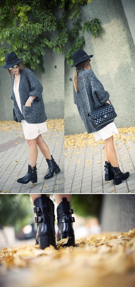 street style barbara crespo lingerie dress the corner cardigan zara boots outfit
