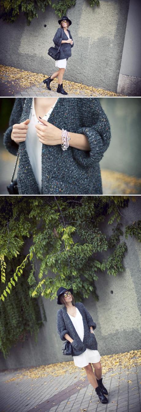 street style barbara crespo lingerie dress the corner cardigan zara boots outfit