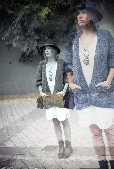 street style barbara crespo lingerie dress the corner cardigan zara boots outfit