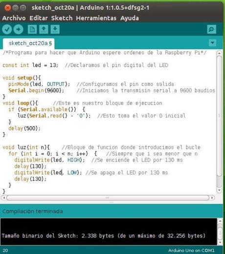 Control de Arduino mediante la Raspberry Pi