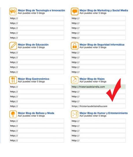 Premios Bitácoras 2013 para Blogs en Español Votacion