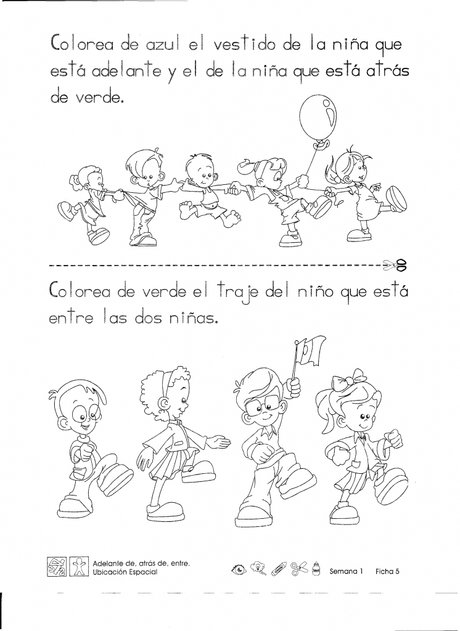 adelante de, atrás de, entre