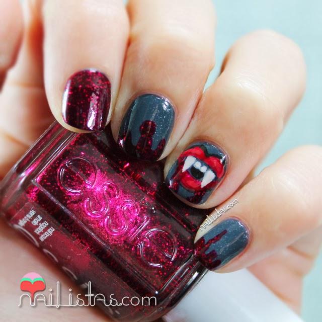 Uñas decoradas con dientes de vampiro y sangre | #ManisdeHalloween