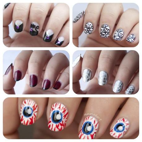 #ManisdeHalloween Uñas demacradas y asquerosas de zombie para Halloween.