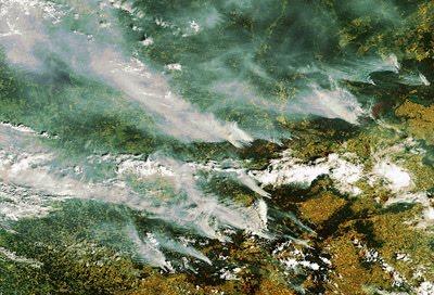 Imagen satélite de los incendios en la región de Moscú