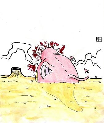 Puede ser algo así como un dragón rosa estornudando sangre mientras toma el fresco en la superficie lunar...