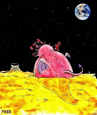 Puede ser algo así como un dragón rosa estornudando sangre mientras toma el fresco en la superficie lunar...