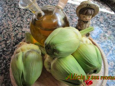ALCACHOFAS AL ACEITE CON VINAGRETA Y LANGOSTINOS