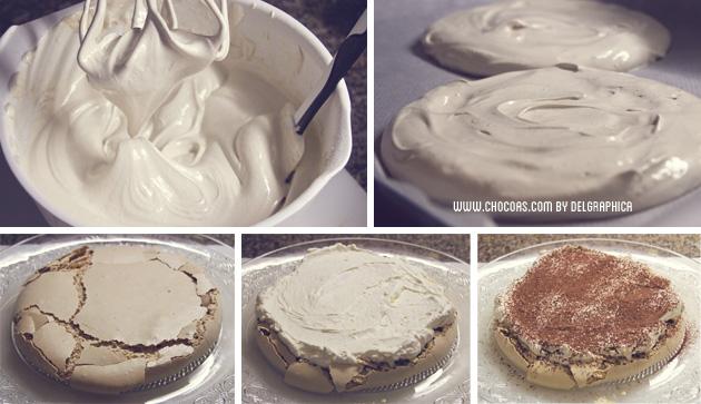 Receta Pavlova de tiramisú - montaje