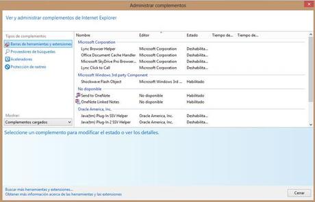 administracion complementos Internet Explorer, dos interfaces en Windows 8