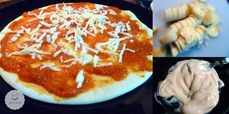 Pizza con salsa de tomate, palmitos y salsa golf.
