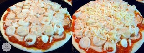 Antes y después de añadir queso mozzarella rallado