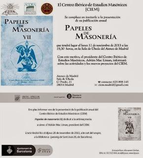 Presentación de “Papeles de Masonería VII” en Madrid y Barcelona