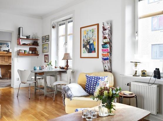 pisos pequeños de estilo nórdico dormitorio con almacenaje y rincón de trabajo diseño de interiores diáfano decoración nórdica escandinava decoración diseño mini pisos decoración diseño espacios pequeños decoración diseño de interiores cocina pequeña abierta blog decoración escandinava aprovechar espacio en piso pequeño 