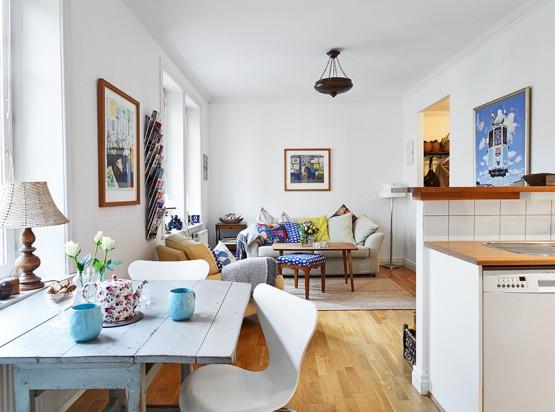 pisos pequeños de estilo nórdico dormitorio con almacenaje y rincón de trabajo diseño de interiores diáfano decoración nórdica escandinava decoración diseño mini pisos decoración diseño espacios pequeños decoración diseño de interiores cocina pequeña abierta blog decoración escandinava aprovechar espacio en piso pequeño 