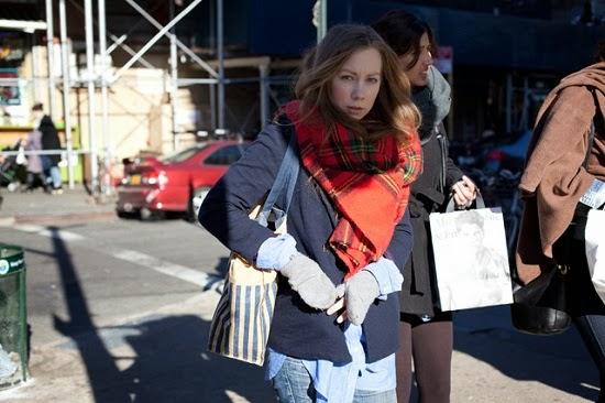 FALL TRENDS; PLAID SCARVES.-