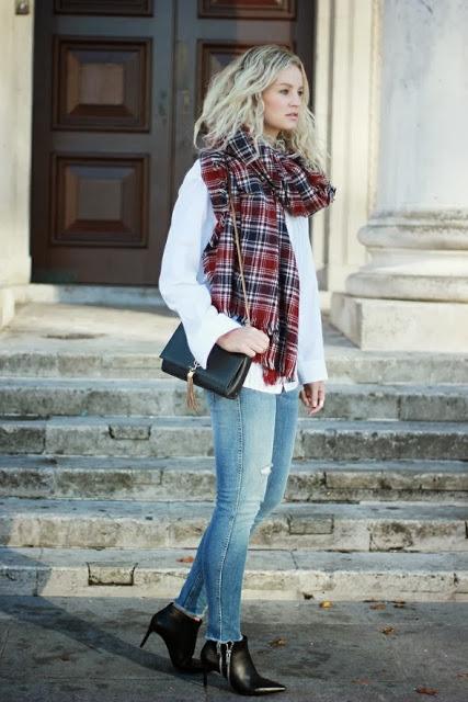 FALL TRENDS; PLAID SCARVES.-