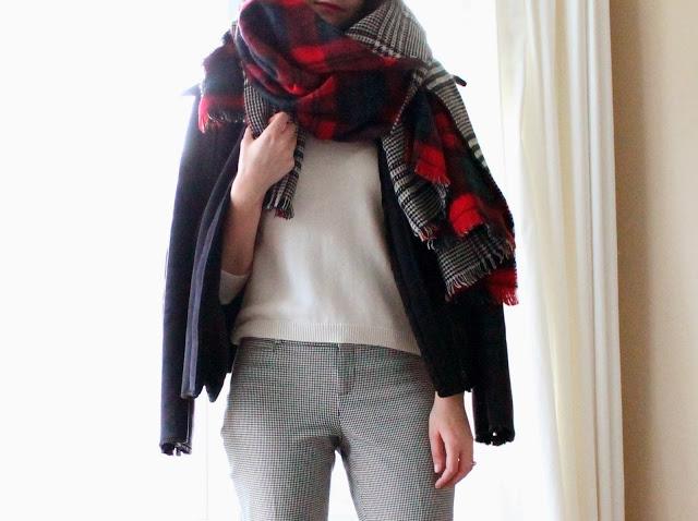 FALL TRENDS; PLAID SCARVES.-